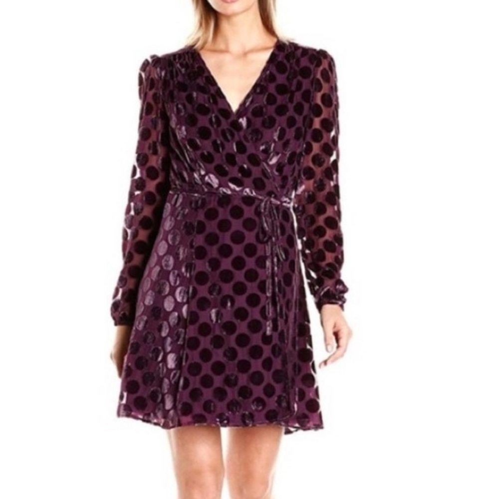 Betsey Johnson Purple Velvet Polka Dot Wrap Cocktail Dress Women's 6